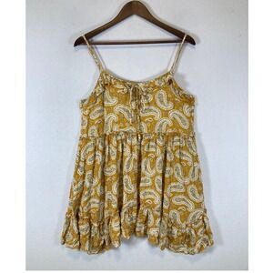 Boho Festival Time After Time Women Lg Mustard Paisley Ruffle Babydoll Camisole